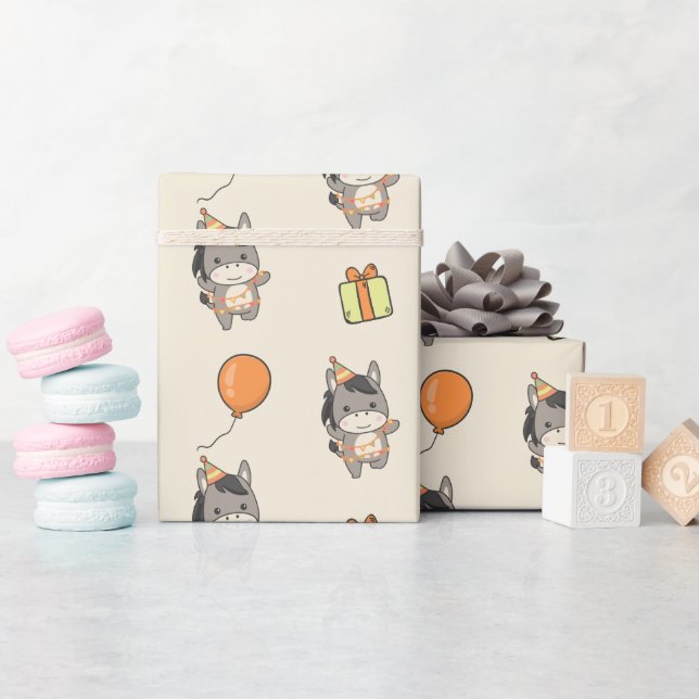 Papier Cadeau Anniversaire Animal Cute Donkey Anniversaire de en (Baby Shower)