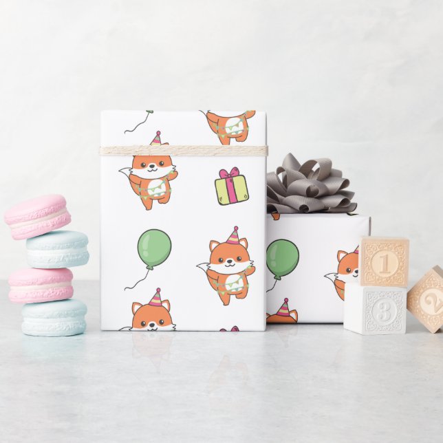Papier Cadeau Anniversaire Animal Cute Fox Anniversaire de enfan (Baby Shower)