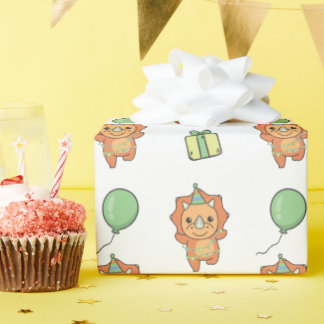 Papier Cadeau Anniversaire Animal Cute Triceratop Enfant Anniver