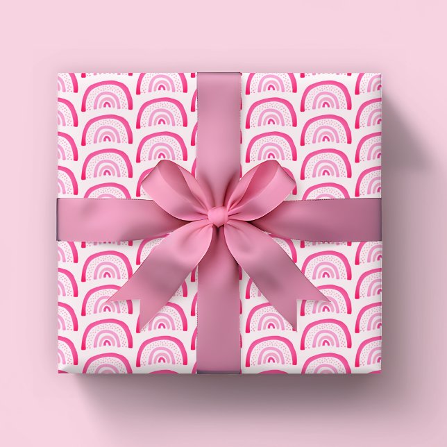 Papier Cadeau anniversaire aux filles rose arc-en-ciel (Pink rainbow wrapping paper rolls, ideal for birthdays or baby shower)