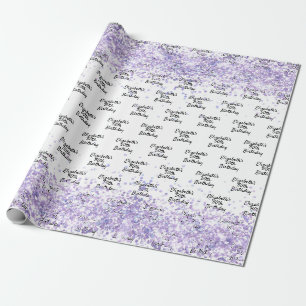 Papier Cadeau Anniversaire blanc violet lavande nom de la partie