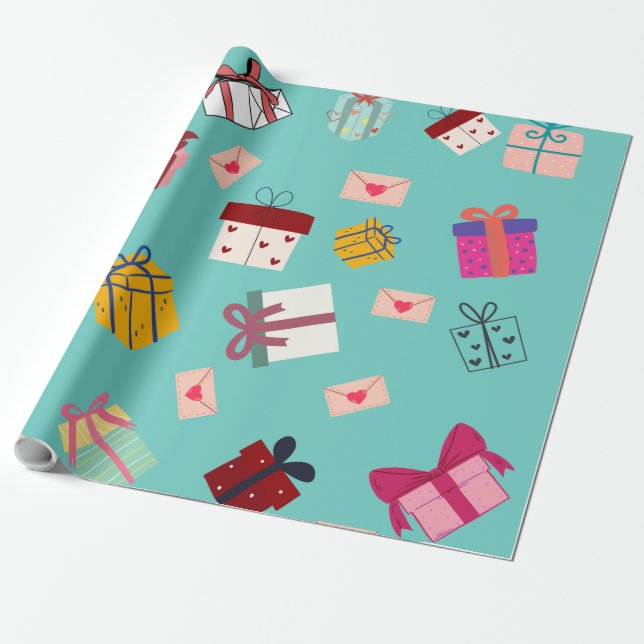 Papier Cadeau Anniversaire bleu féminin moderne (Déroulé)