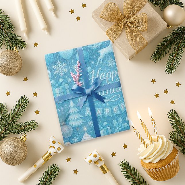 Papier Cadeau Anniversaire Bleu Hiver (Créateur téléchargé)