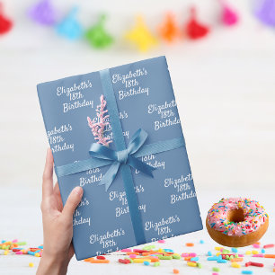 Papier Cadeau Anniversaire bleu pâle nom blanc