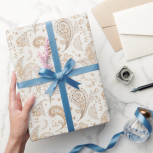 Papier Cadeau Anniversaire Bohémien Bohème Brun Crème