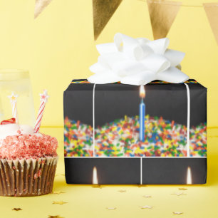 Papier Cadeau Anniversaire Bougie et Confetti sur gâteau