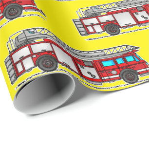 Papier Cadeau Anniversaire Camion de Pompiers Roug