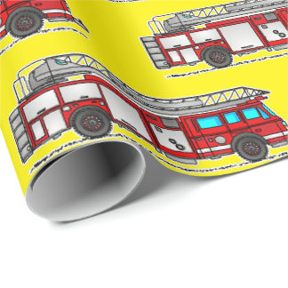 Papier Cadeau Anniversaire Camion de Pompiers Roug