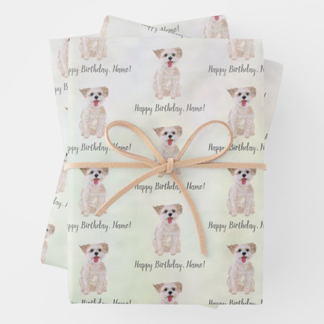 Papier Cadeau Anniversaire Chien Morkie (En situation)