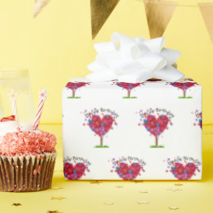 Papier Cadeau Anniversaire Coeur Arbre Sur Blanc