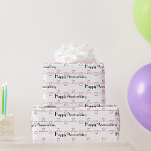 Papier Cadeau Anniversaire Coeurs rouges sur blanc