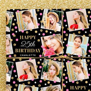Papier Cadeau Anniversaire Confetti Nom personnalisé Photo Colla