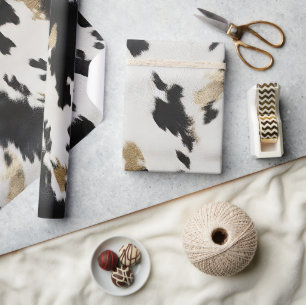 Papier Cadeau Anniversaire Cuir de Vache Noir Blanc Or Occidenta
