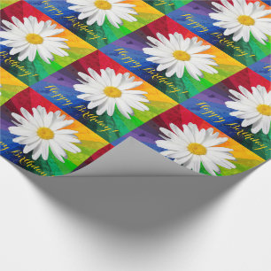 Papier Cadeau Anniversaire d'arc-en-ciel de marguerite blanche