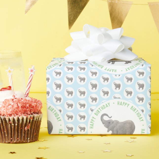 Papier Cadeau Anniversaire de Baby Elephant Bleu (Fête d'anniversaire)