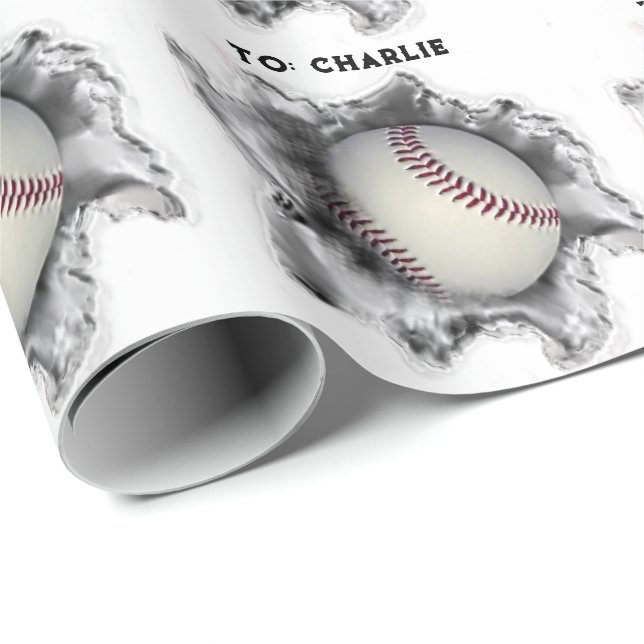 Papier Cadeau Anniversaire de baseball (Coin rond)