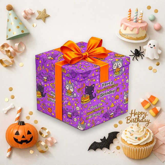 Papier Cadeau Anniversaire de chat chauve-souris violet mignon e (Créateur téléchargé)