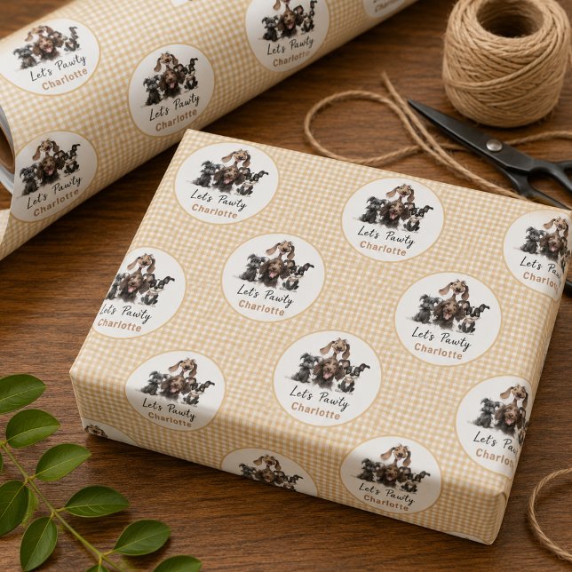 Papier Cadeau Anniversaire de Chien Let's Pawty (Dog Let's Pawty Birthday Wrapping Paper)