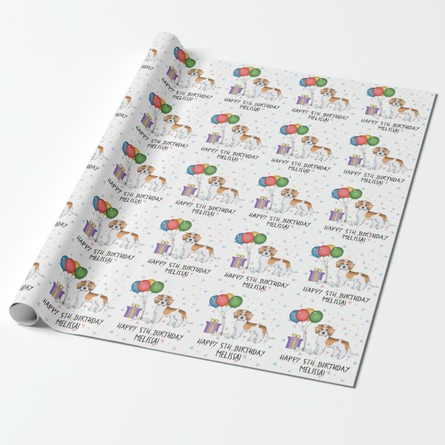 Papier Cadeau Anniversaire de chien Mini Goldendoodle couleur ab (Déroulé)
