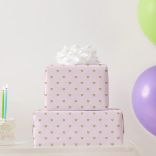 Papier Cadeau Anniversaire de coeurs scintillants or rose fémini