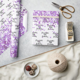 Papier Cadeau Anniversaire de confettis violet blanc