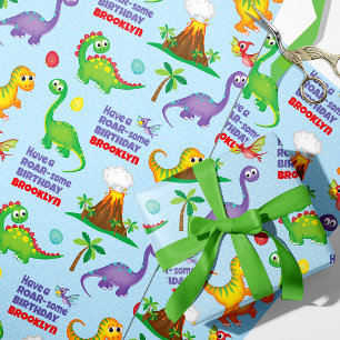Papier Cadeau Anniversaire de Dinosaur Personnalisé