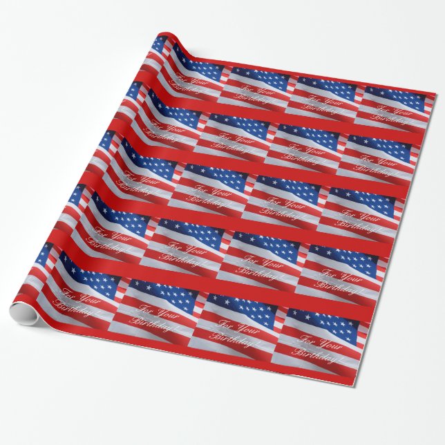 Papier Cadeau Anniversaire de drapeau américain, enveloppe de (Déroulé)