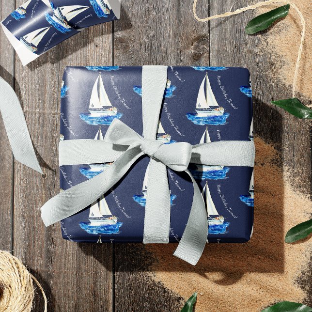 Papier Cadeau Anniversaire de enfant Personnalisé Ocean Sailboat (Créateur téléchargé)