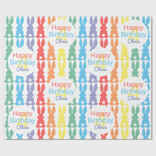 Papier Cadeau Anniversaire de enfant Rainbow Bunny Motif personn