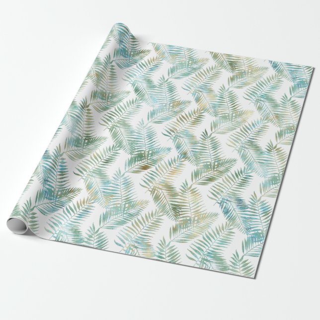 Papier Cadeau Anniversaire de feuilles tropicales vert aqua or (Déroulé)