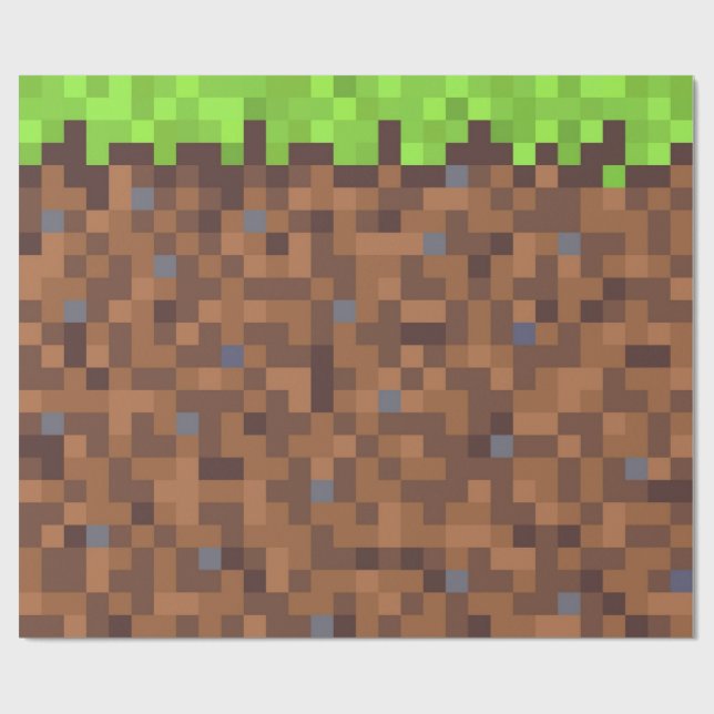 Papier Cadeau Anniversaire de gamer à gazon pixel (Plat)