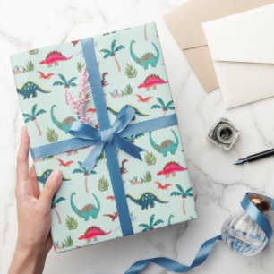Papier Cadeau Anniversaire de garçon au dinosaure bleu mignon