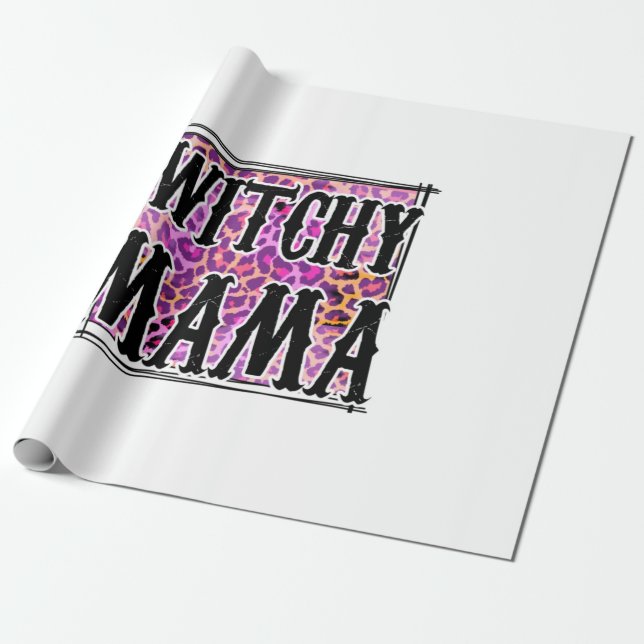 Papier Cadeau Anniversaire de Halloween Leopard Witchy Mama (Déroulé)