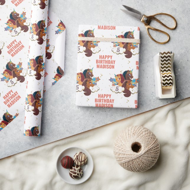 Papier Cadeau Anniversaire de la fille Afro Unicorn (Artisanat)