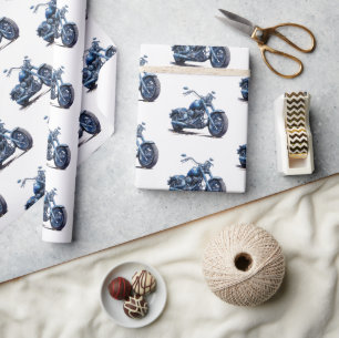 Papier Cadeau Anniversaire de la Moto Bleue