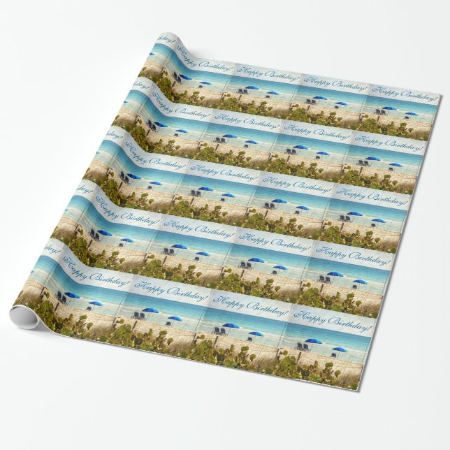 Papier Cadeau Anniversaire de la plage tropicale Retro (Déroulé)