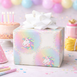 Papier Cadeau Anniversaire de licorne magique arc-en-ciel pastel