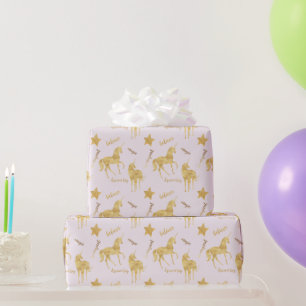Papier Cadeau Anniversaire de Licorne Magique en Or