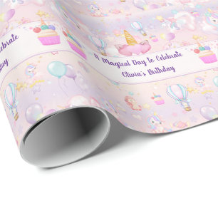 Papier Cadeau Anniversaire de licorne personnalisé