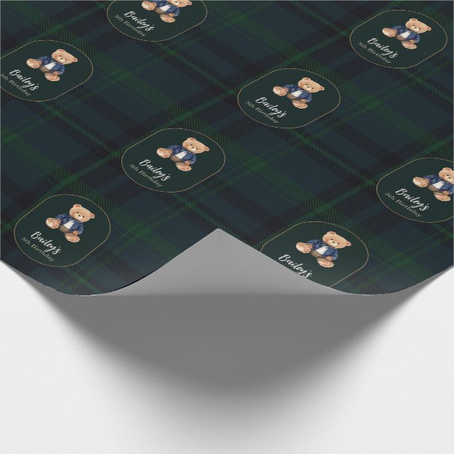 Papier Cadeau Anniversaire de l'ours en petit plaid classique (Coin)