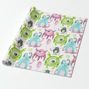Papier Cadeau Anniversaire de Monstre Mignon Enfant