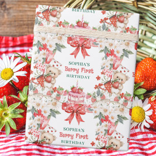 Papier Cadeau Anniversaire de premier anniversaire de fraise vin