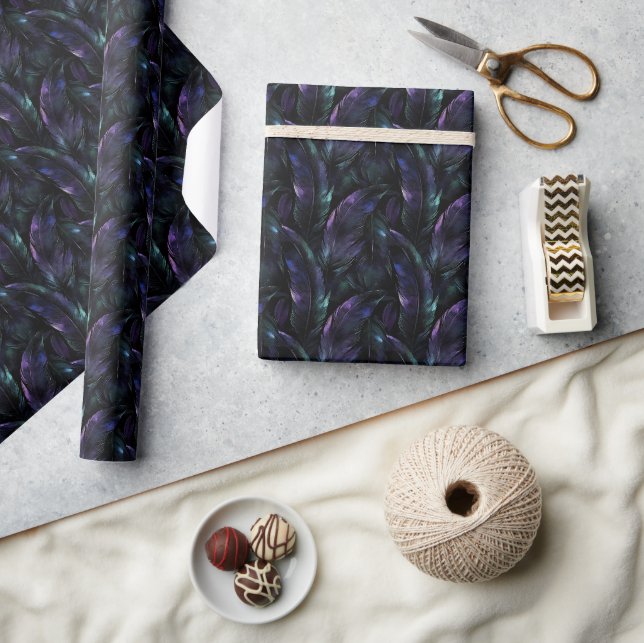 Papier Cadeau Anniversaire de Purple Green Feathers (Artisanat)