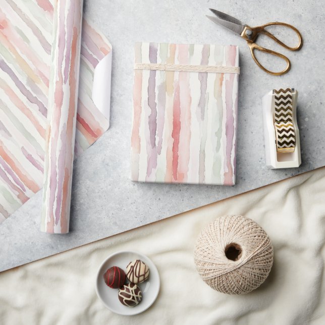 Papier Cadeau Anniversaire de rayures blanches rose melon lavand (Artisanat)