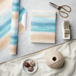 Papier Cadeau Anniversaire de sable crème d'océan bleu