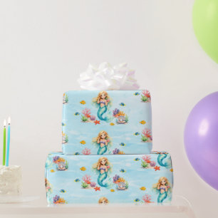 Papier Cadeau Anniversaire de Sirène à l'aquarelle
