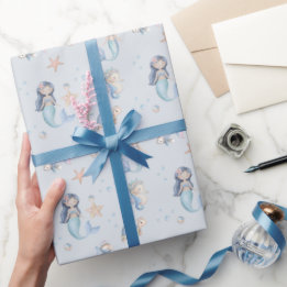 Papier Cadeau Anniversaire de Sirène sous la Mer Bleue