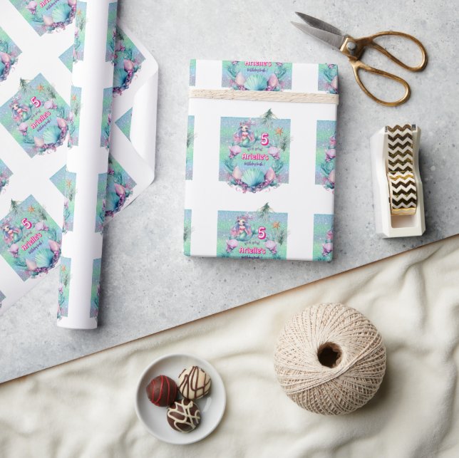 Papier Cadeau Anniversaire de sirène violet pailleté (Artisanat)