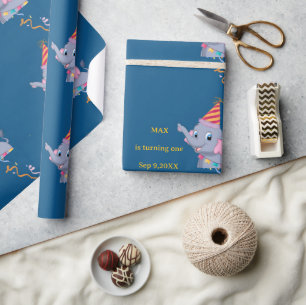 Papier Cadeau Anniversaire d'Éléphant Mignon