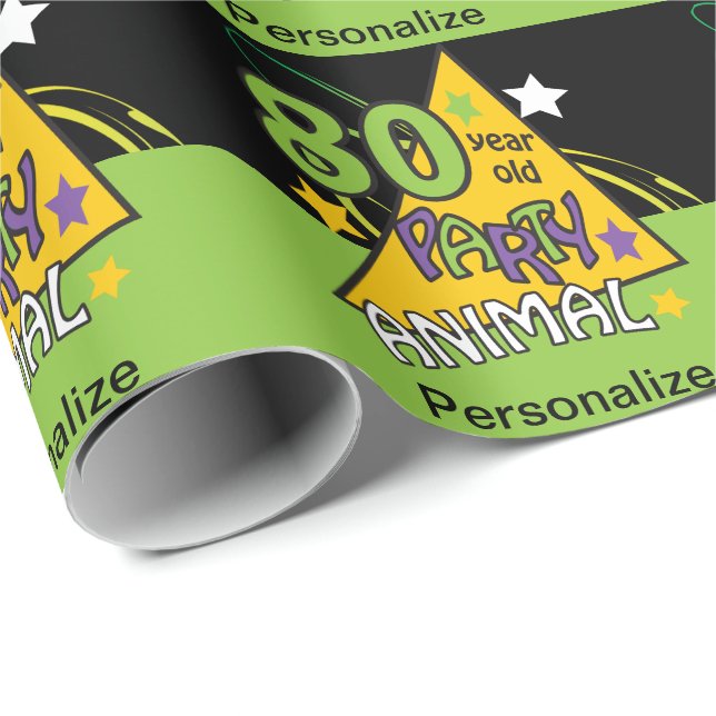 Papier Cadeau Anniversaire des animaux de la fête de 80 ans (Coin rond)